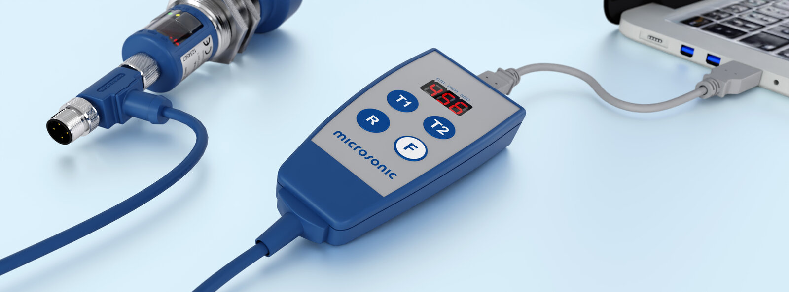 mic+ Sensor über LCA-2 für die Programmierung am PC angeschlossen