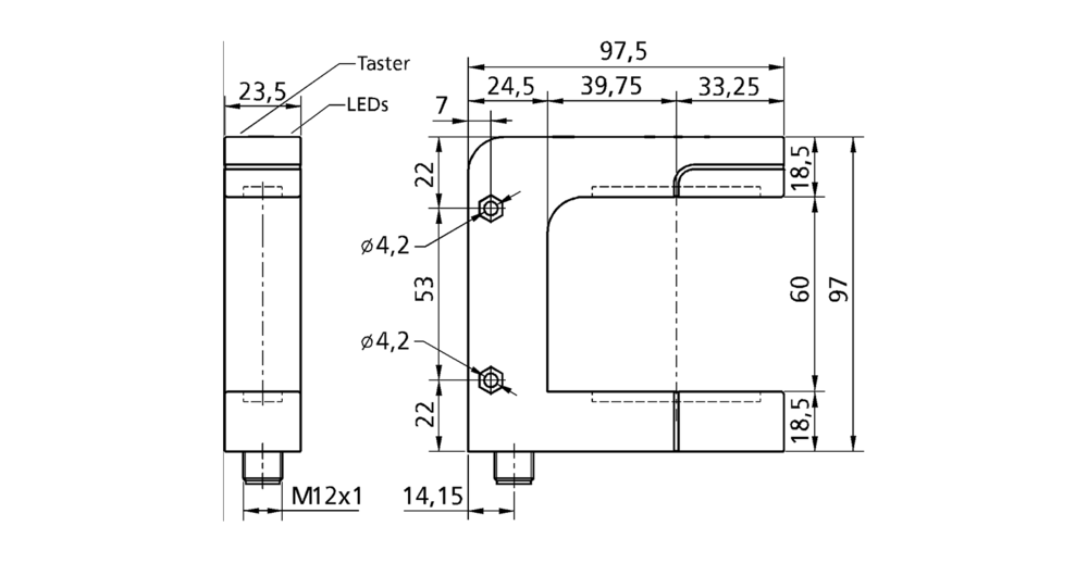 Gehäusezeichnung Ultraschall-Bahnkantensensor bks+6
