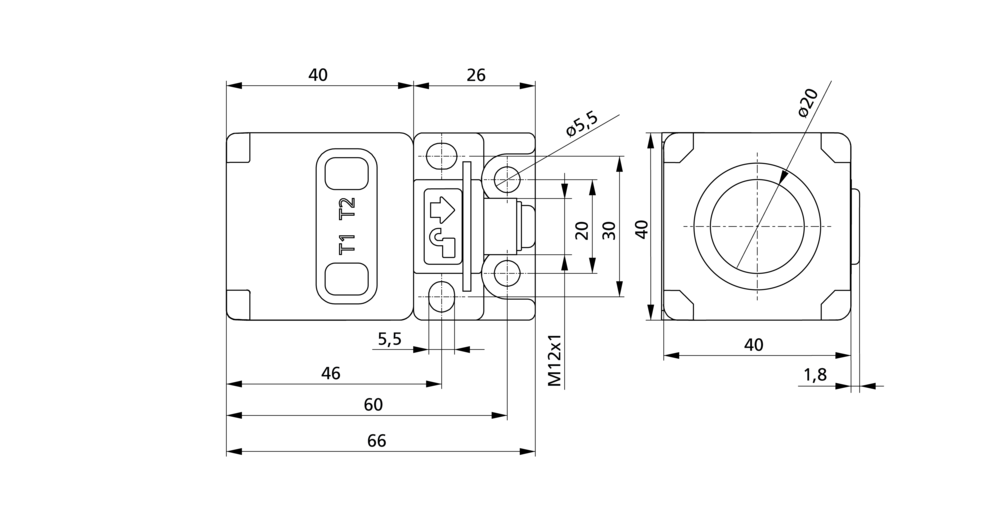 Gehäusezeichnung Ultraschall-Füllstandsensor crm+130